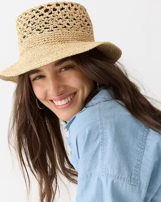 Open-weave packable straw hat