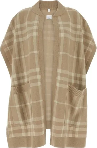 Burberry Check-Printed Knitted Jacquard Cape