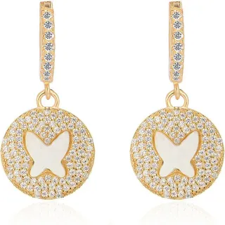 14K Gold Vermeil CZ & Mother of Pearl Butterfly Earrings