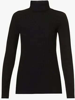 arc Opolo Womens Black Ribbed Turtleneck Stretch-knit top