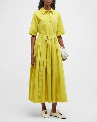 Half Placket Belted Shirtdress