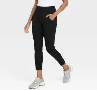 Women's High Waisted Ponte Ankle Leggings with Pockets - A New Day™ Black XL