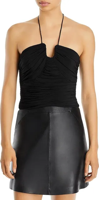 Womens Ruched Hidden Side Zipper Halter Top