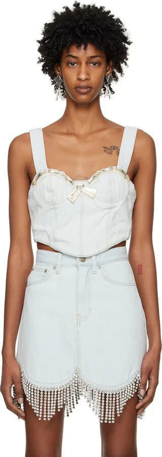 AREA Blue Crystal Trim Camisole