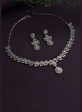 Silver Plated Designer Stone Necklace Set