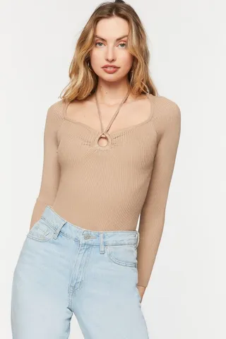 Halter Cutout Long-Sleeve Bodysuit