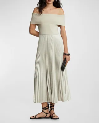 Hybrid Off-The-Shoulder Pleated Dress