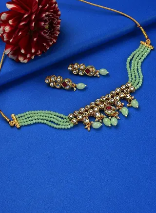 Kundan Beads Gold Plated Necklace Set