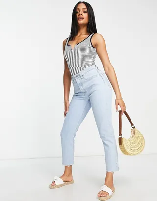 New Look notch neck bodysuit in black stripe