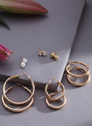 Pack of 3 Gold Plated Trendy Earrings