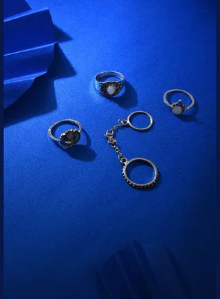 Pack of 4 Silver Plated Designer Stone Ring