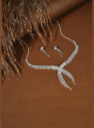 Silver Plated Designer Stone Necklace and Earring Set