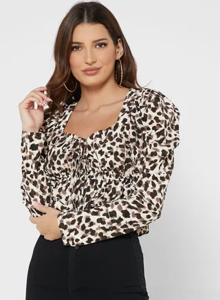 Puff Sleeve Printed Top