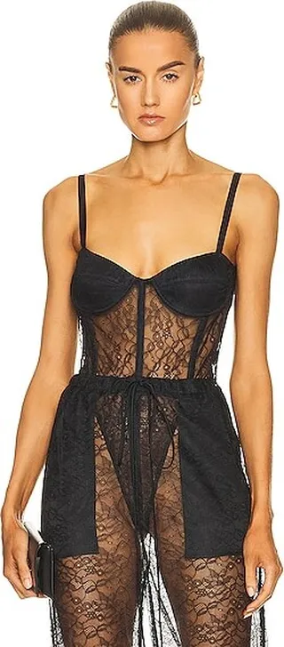 LaQuan Smith Exposed Boning Bodysuit in Black