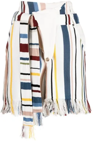 Frayed-Hem Striped Shorts