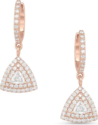 18k Rose Gold Diamond Hoop and Drop Earrings