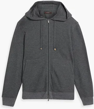 Mélange wool-blend jersey hoodie