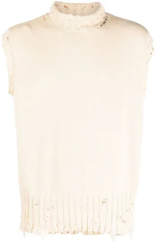 Distressed-Effect Sleeveless Jumper