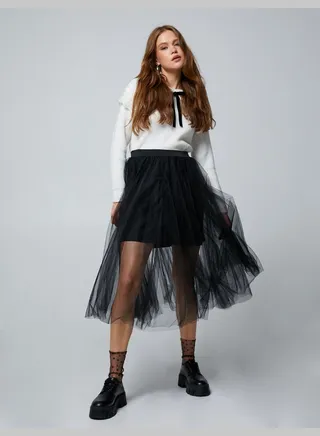 Tulle Maxi Skirt Elastic Waistband A Cut