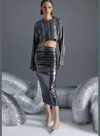 Anthracite Metallic Look Skirt TPRAW24ET00019