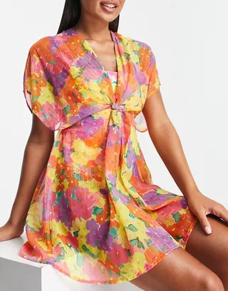 Accessorize beach kimono in floral multi print