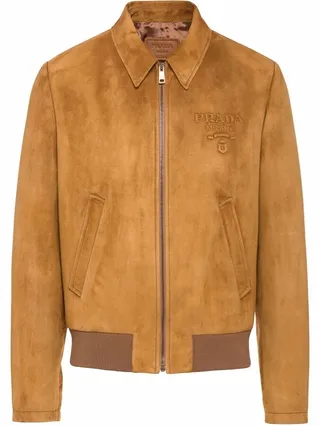 Embossed Logo Zipped Suede Jacket