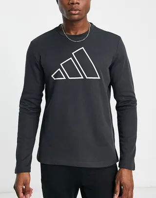 adidas Training Train Icons 3 bar logo sweat in black