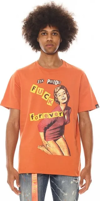 Cult of Individuality Short Sleeve Crew Neck Tee "F**k Forever" "Sex Pistols" In Arabesque - Orange