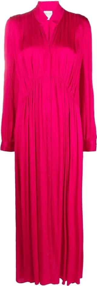 Pleated Long-Sleeve Dress