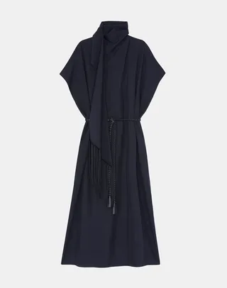 Sueded Silk Fringed Scarf Oversized Dress
