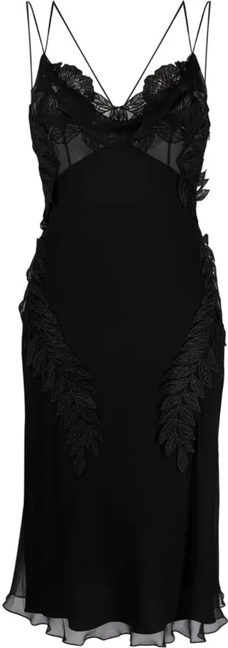 Lace-Trimmed Silk Midi Dress