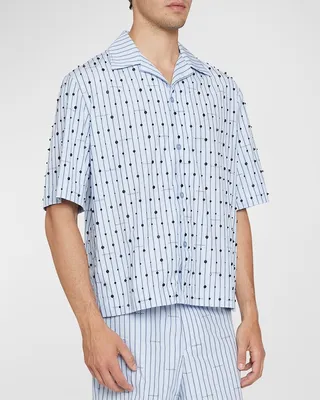 Men's Beaded Striped Logo Pajama Shirt