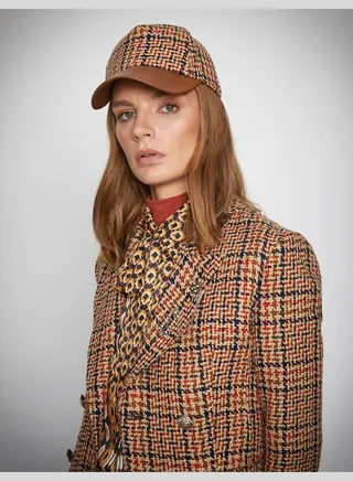 Tweed Faux Leather Detail Cap Hat