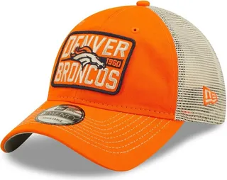 Men's New Era Orange and Natural Denver Broncos Devoted Trucker 9TWENTY Snapback Hat