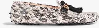 Tasseled snake-effect leather loafers