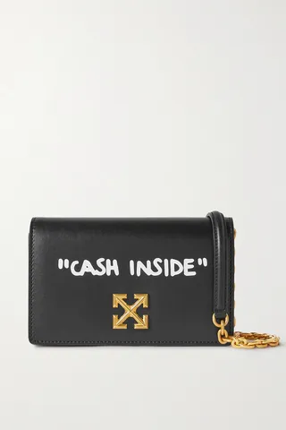 Off-White - Jitney 0.5 Printed Embellished Leather Shoulder Bag - Black