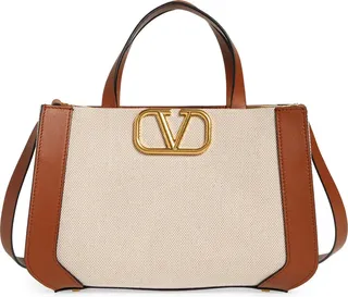 Small VLOGO Signature Canvas & Leather Tote