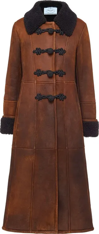 Shearling-Trim Midi Coat