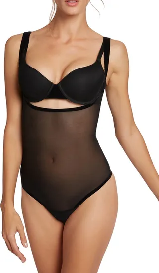Tulle Forming Underbust Shaper Thong Bodysuit