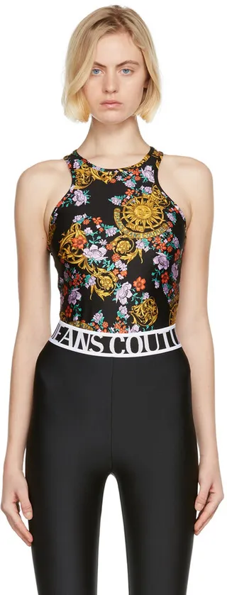 Versace Jeans Couture Black Sun Flower Garland Bodysuit