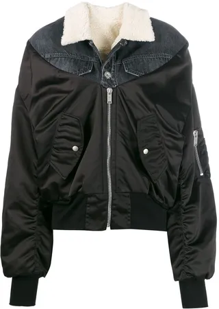 Denim-Panelled Bomber Jacket