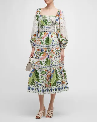 Summer Garden Embroidered Cotton Midi Dress