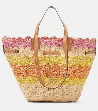 Coiba striped raffia basket bag
