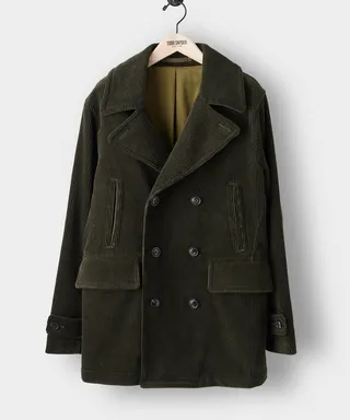 Italian Corduroy Peacoat in Dark Olive