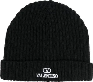 VLogo-embroidered ribbed wool beanie