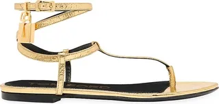 Laminated Leather Ankle-Strap Thong Sandals