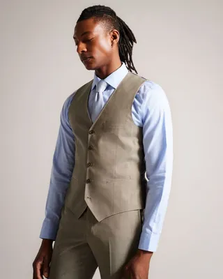 Wool Sharkskin Waistcoat in Natural