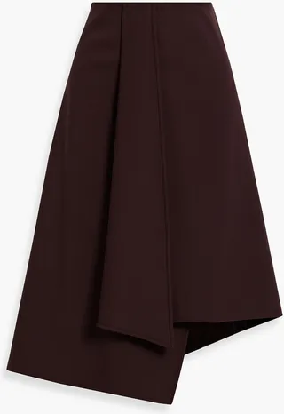 Asymmetric wrap-effect stretch-wool midi skirt