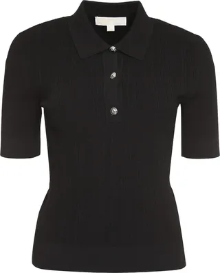 Ribbed Knit Polo Shirt