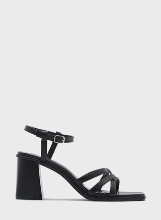 Double Crossover Strap Block Heel Sandal